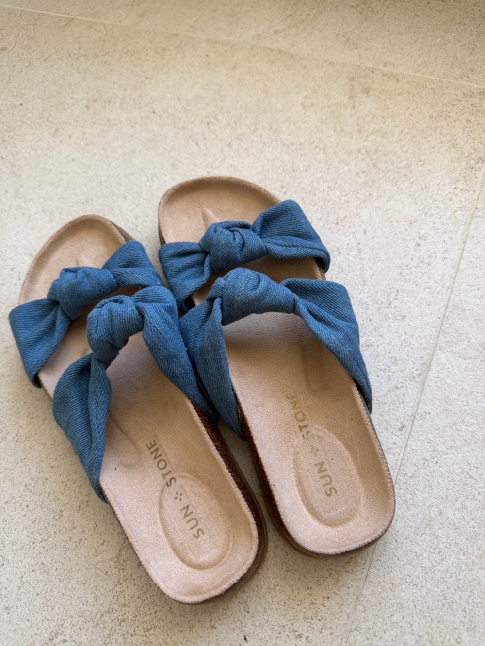 Sun + Stone Denim Blue Knotted Slide Sandals for Women NWOT Size 6.5